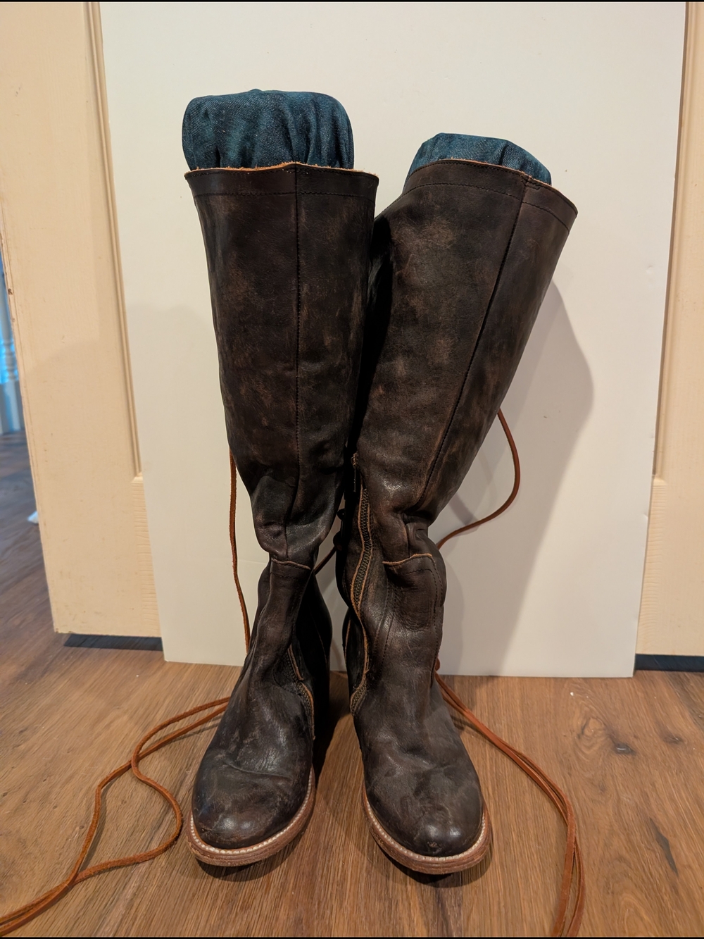 Freebird Brown Lace-Up Leather Knee-High Boots